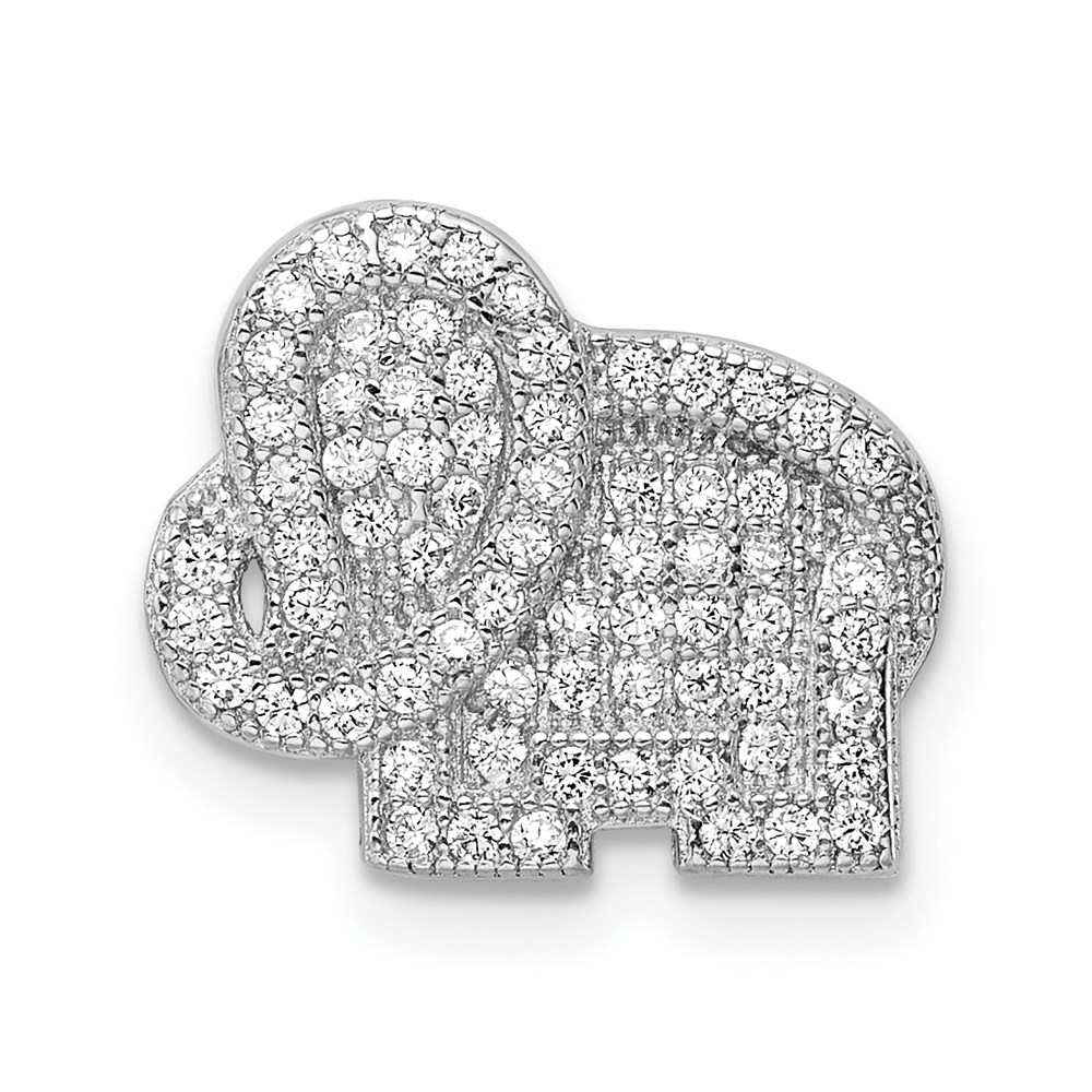 925 Sterling Silver Rhodium-Plated Cz Elephant Slide Necklace Charm Pendant 43$